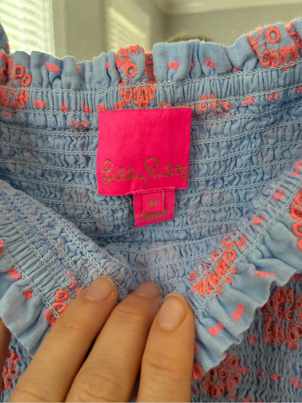 Lilly Pulitzer Blue Dress with Coral Eyelet Print Size medium - Picture 2 of 4